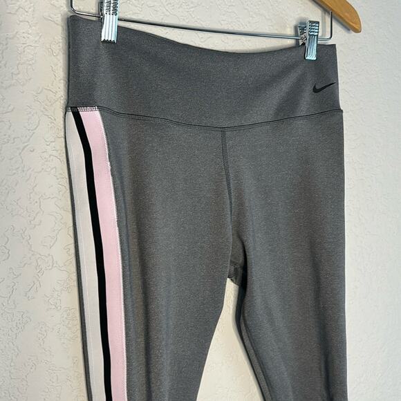 Nike Power Victory Training Tights Grey Pink Stripe Large Compression Athletic - Picture 3 of 8
